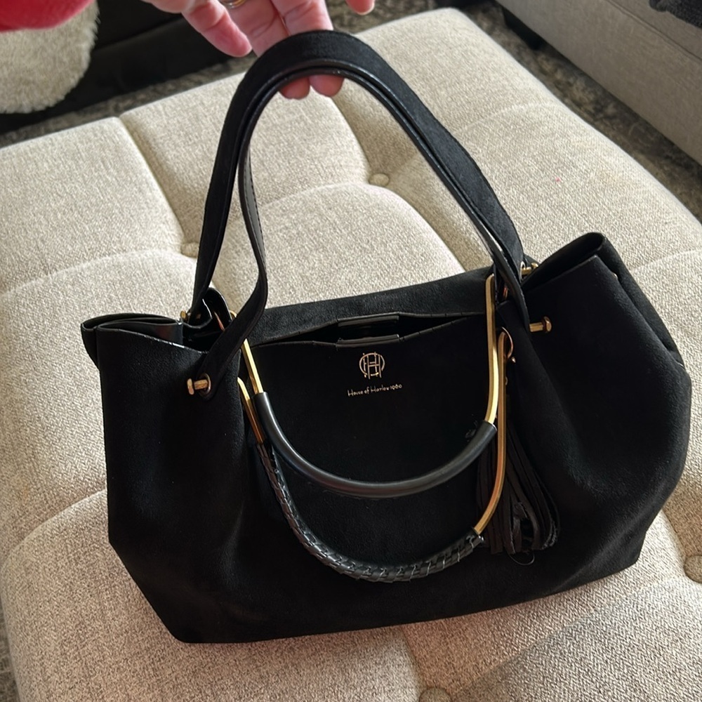 HOUSE OF HARLOW 1960 STYLISH BLACK FAUX SUEDE BAG - Picture 2 of 14